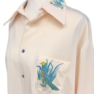 Vintage 70s Jockey Cream Pheasant Print Button-Up Shirt Men's Size XL